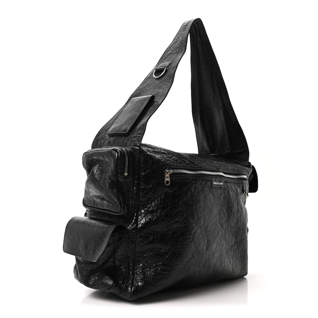 Balenciaga Agneau Arena Superbusy Large Sling Zip Shoulder Bag Black