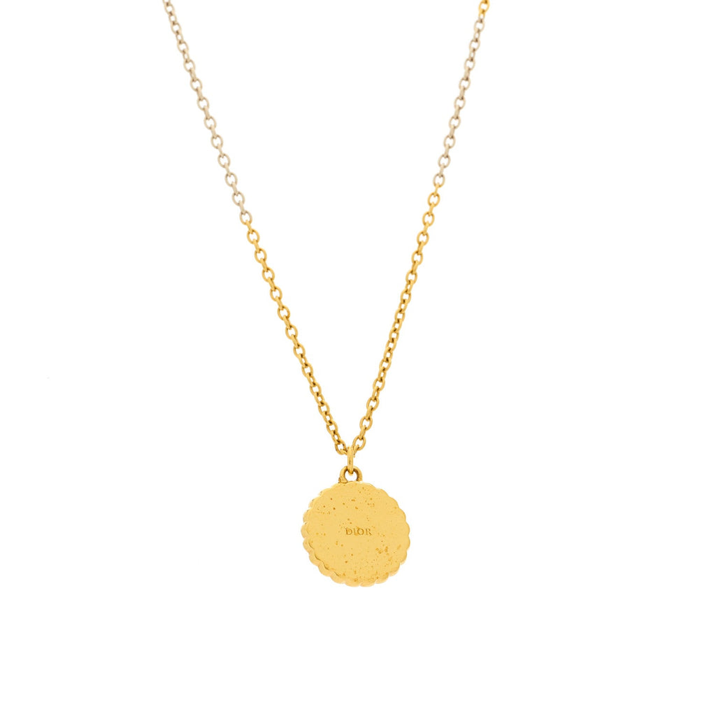Christian Dior Metal Pearl CD Necklace Gold Black