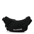 Balenciaga Recycled Sport Nylon Logo Embroidered Wheel Sling Bag Black White