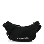 Balenciaga Recycled Sport Nylon Logo Embroidered Wheel Sling Bag Black White