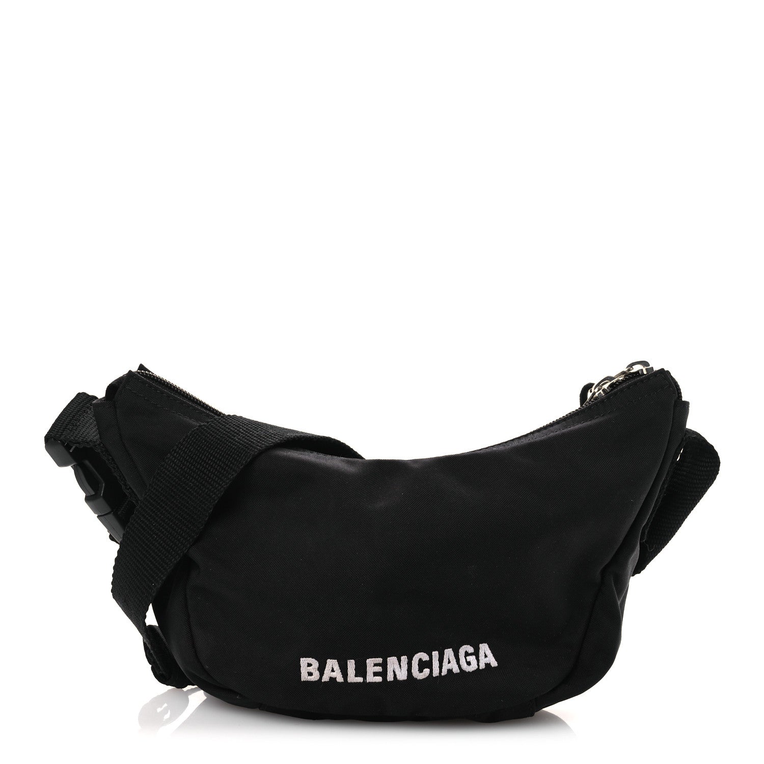 Balenciaga Recycled Sport Nylon Logo Embroidered Wheel Sling Bag Black White
