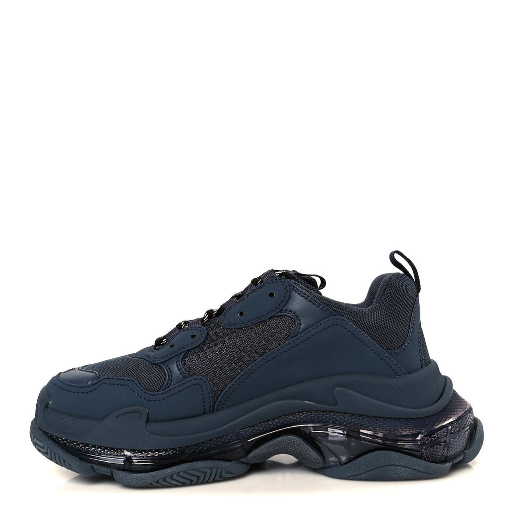 Balenciaga Fabric Mesh Clear Sole Fluo Mens Triple S Sneakers 40 Ombre Blue