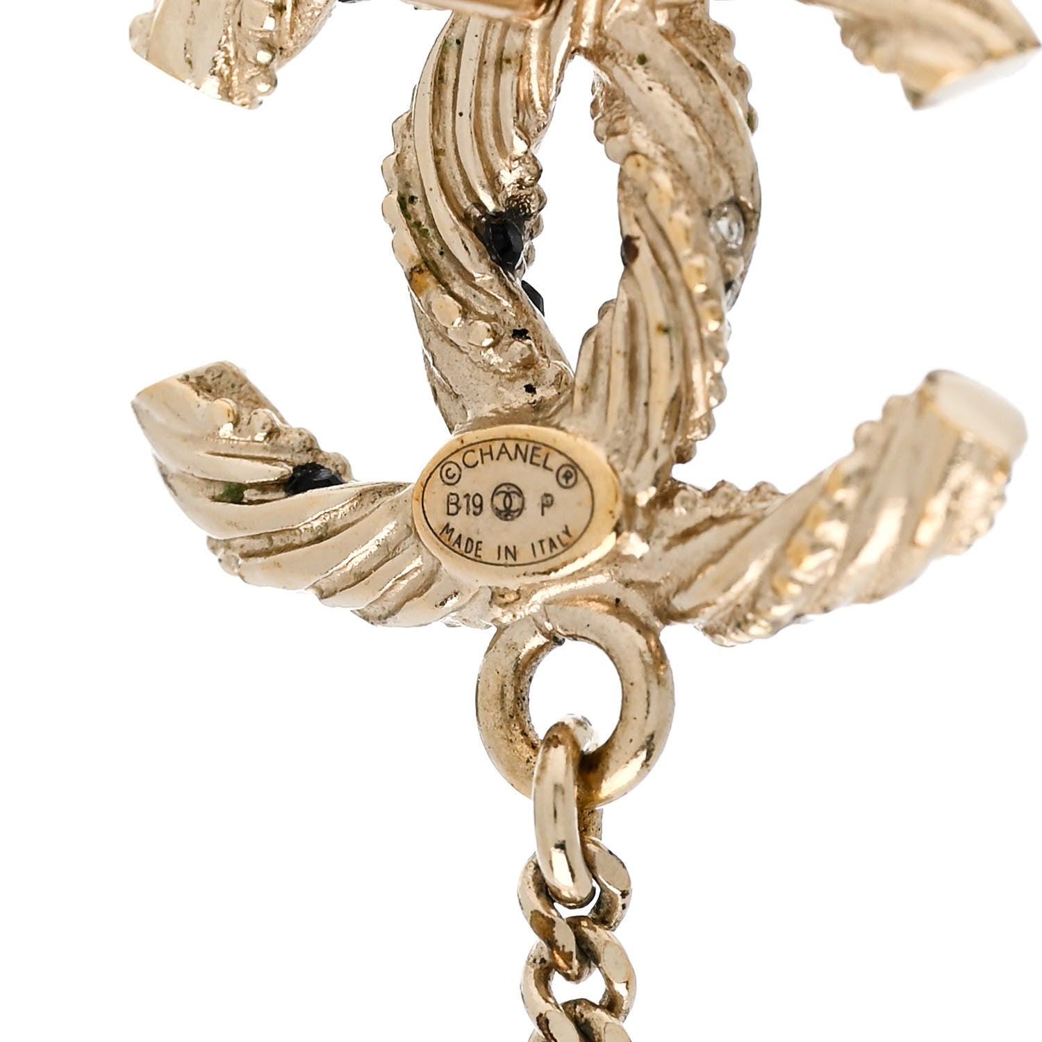 Chanel Crystal Pearl CC Ball Chain Drop Earrings Gold Black