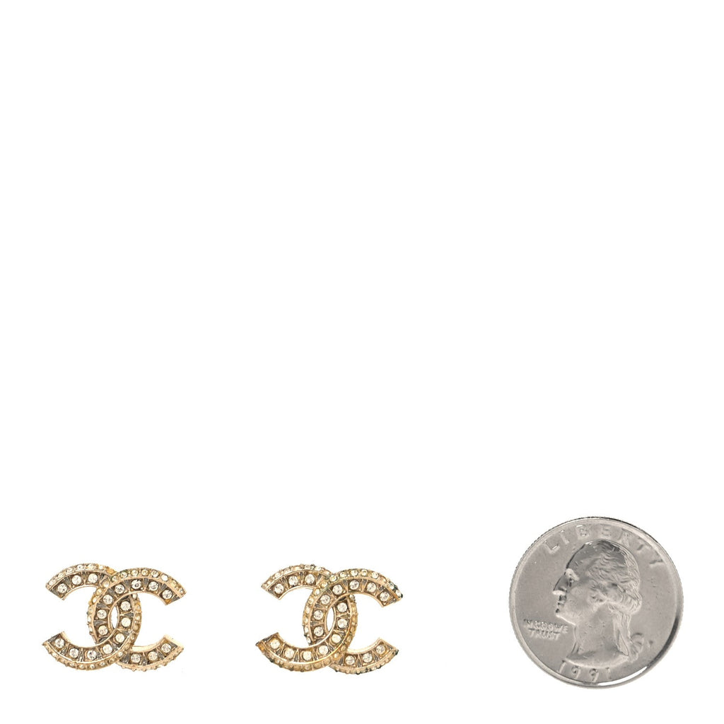 Chanel Crystal CC Earrings Light Gold