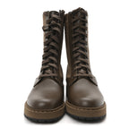 Fendi Vitello Stretch Fabric FF Rockoko Biker Boots 37 Maya Chocolate