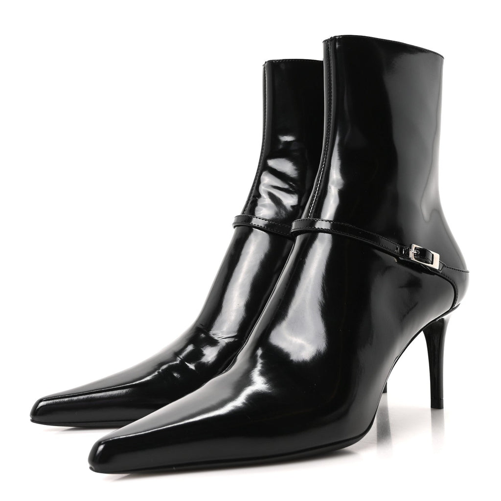 Saint Laurent Patent Vendome Buckle Ankle Booties 37 Black