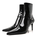 Saint Laurent Patent Vendome Buckle Ankle Booties 37 Black