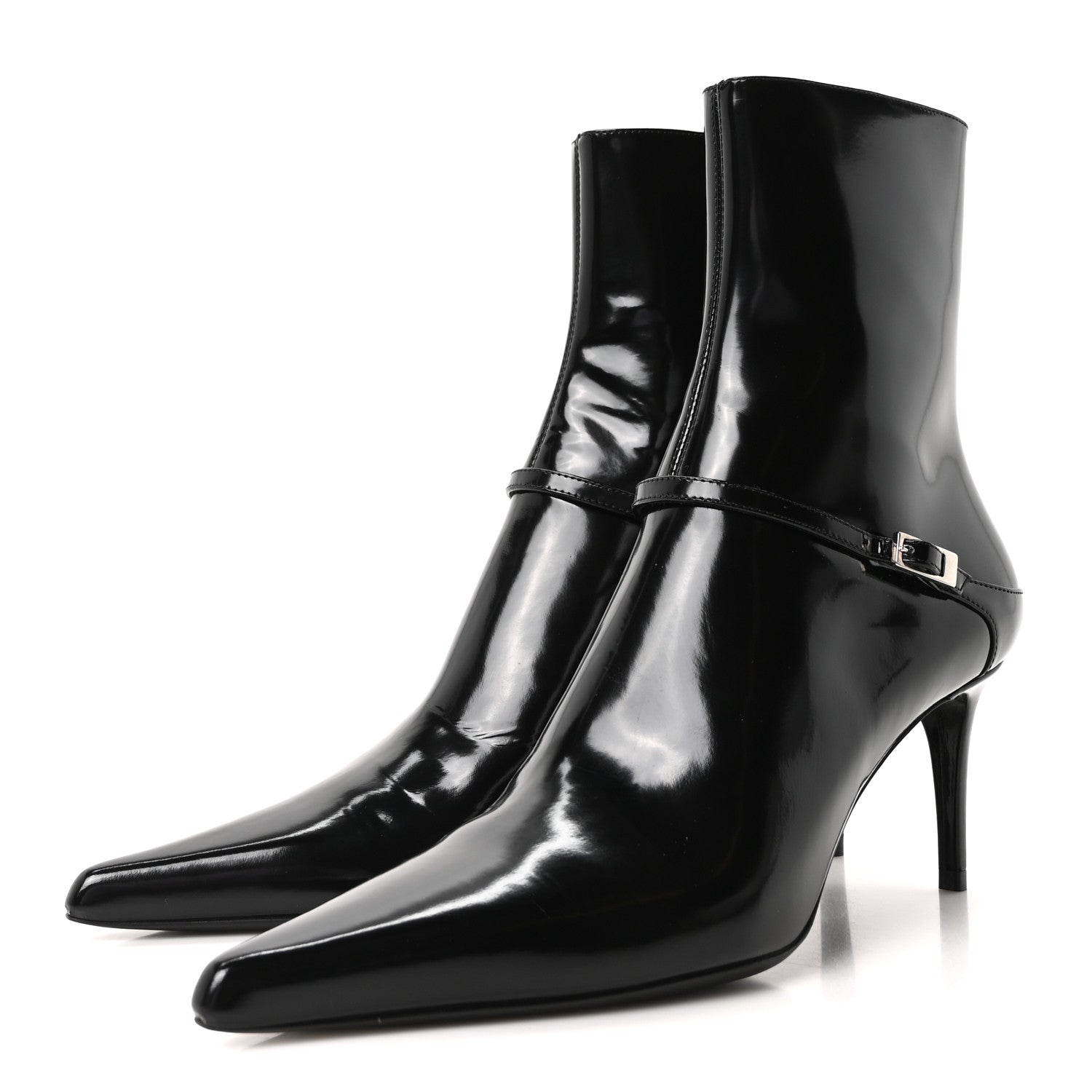 Saint Laurent Patent Vendome Buckle Ankle Booties 37 Black