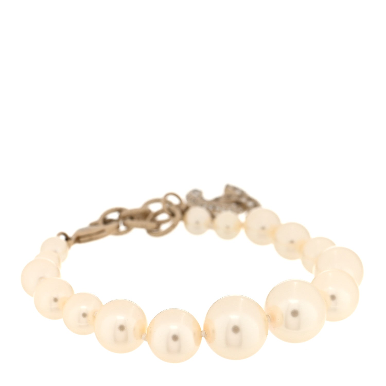 Chanel Graduated Pearl Crystal CC Bracelet Gold