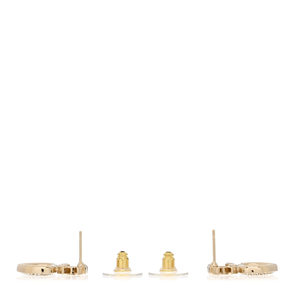 Chanel Metal Crystal CC Heart Drop Earrings Gold