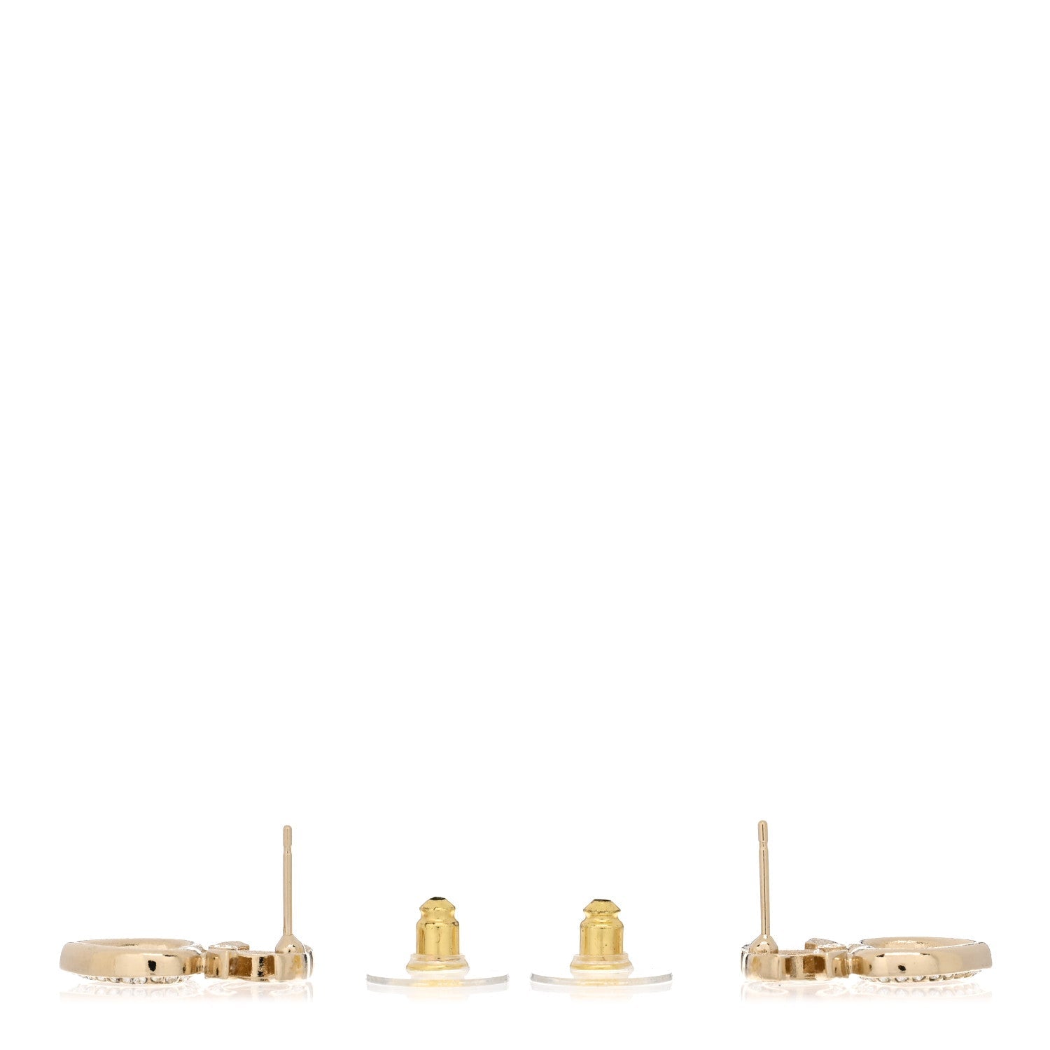 Chanel Metal Crystal CC Heart Drop Earrings Gold