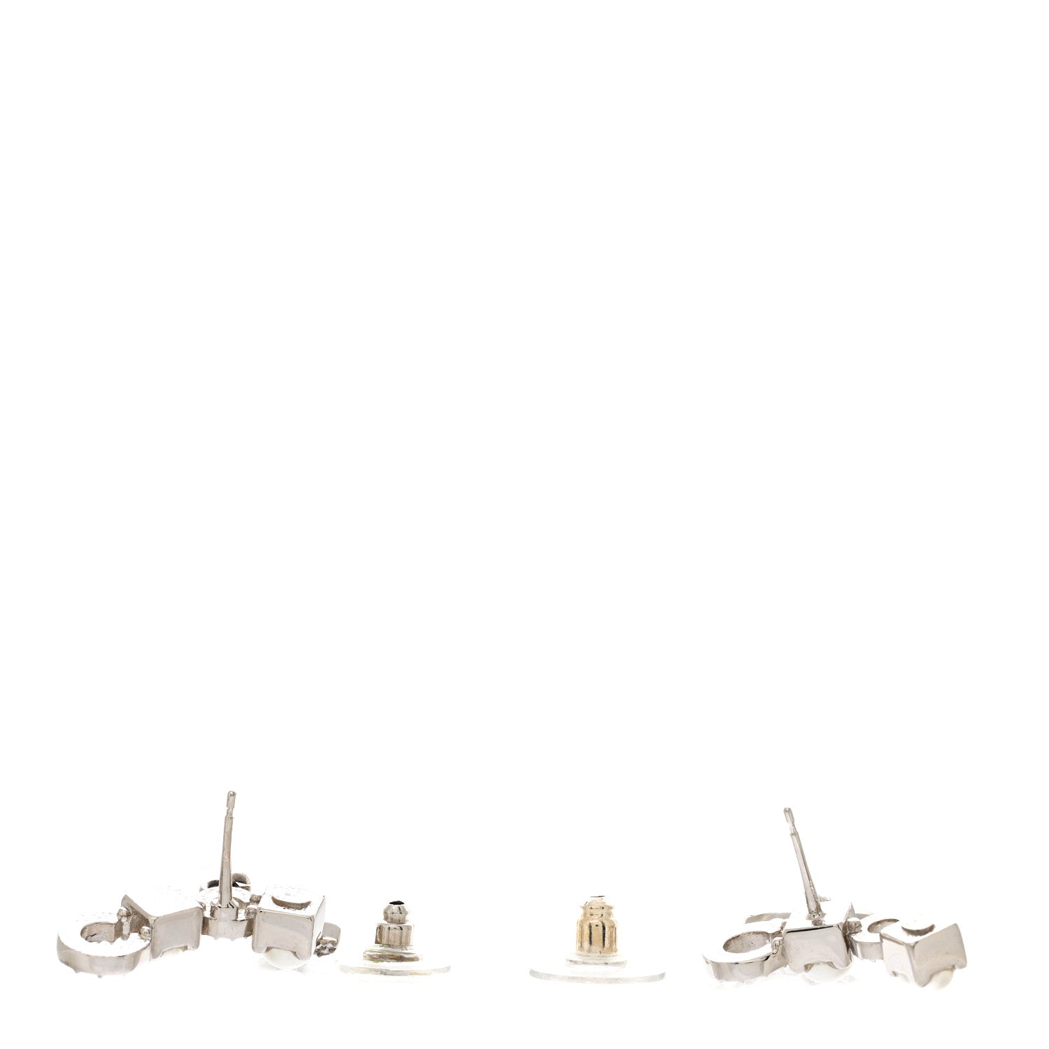 Chanel Metal Crystal Pearl Coco CC Earrings Silver