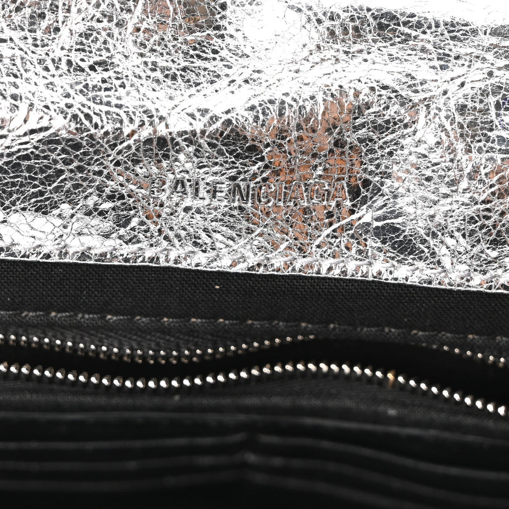 Balenciaga Metallized Arena Calfskin MIni Monaco Chain Shoulder Bag Silver