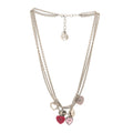 Christian Dior Metal Crystal Heart Charm Necklace Silver Pink