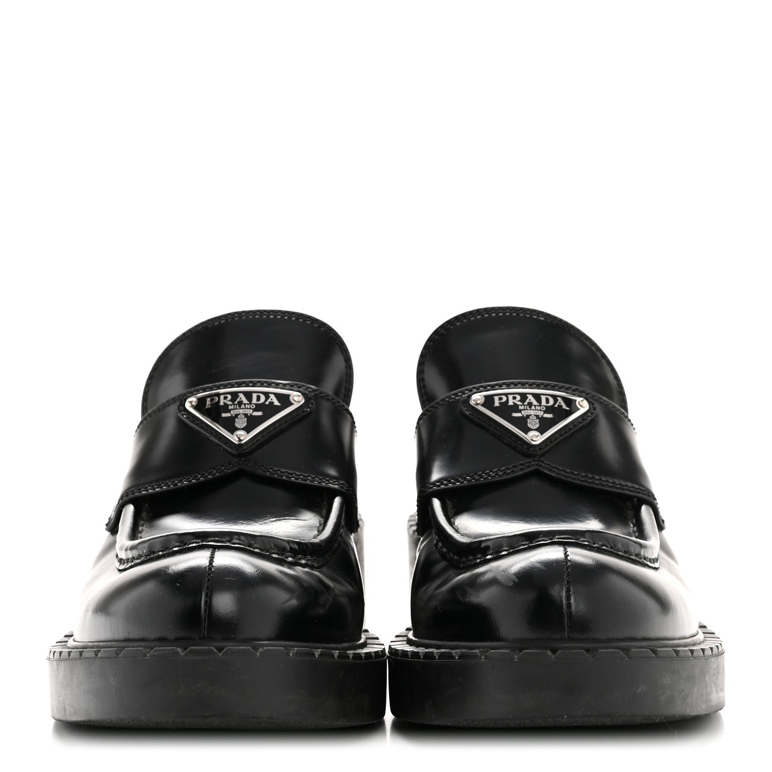 Prada Spazzolato Metal Triangle Logo 50mm Loafers 36.5 Black