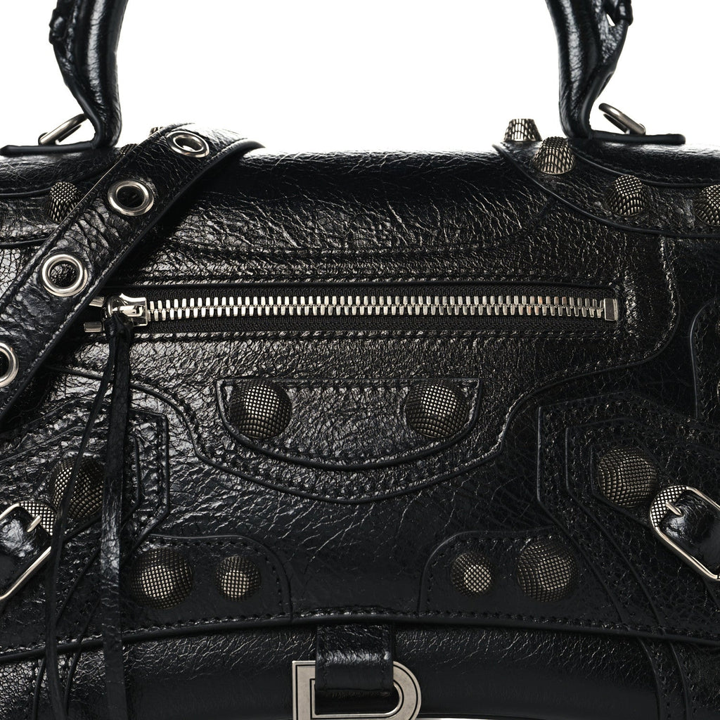 Balenciaga Arena Lambskin Medium Hourglass X Le Cagole Top Handle Bag Black