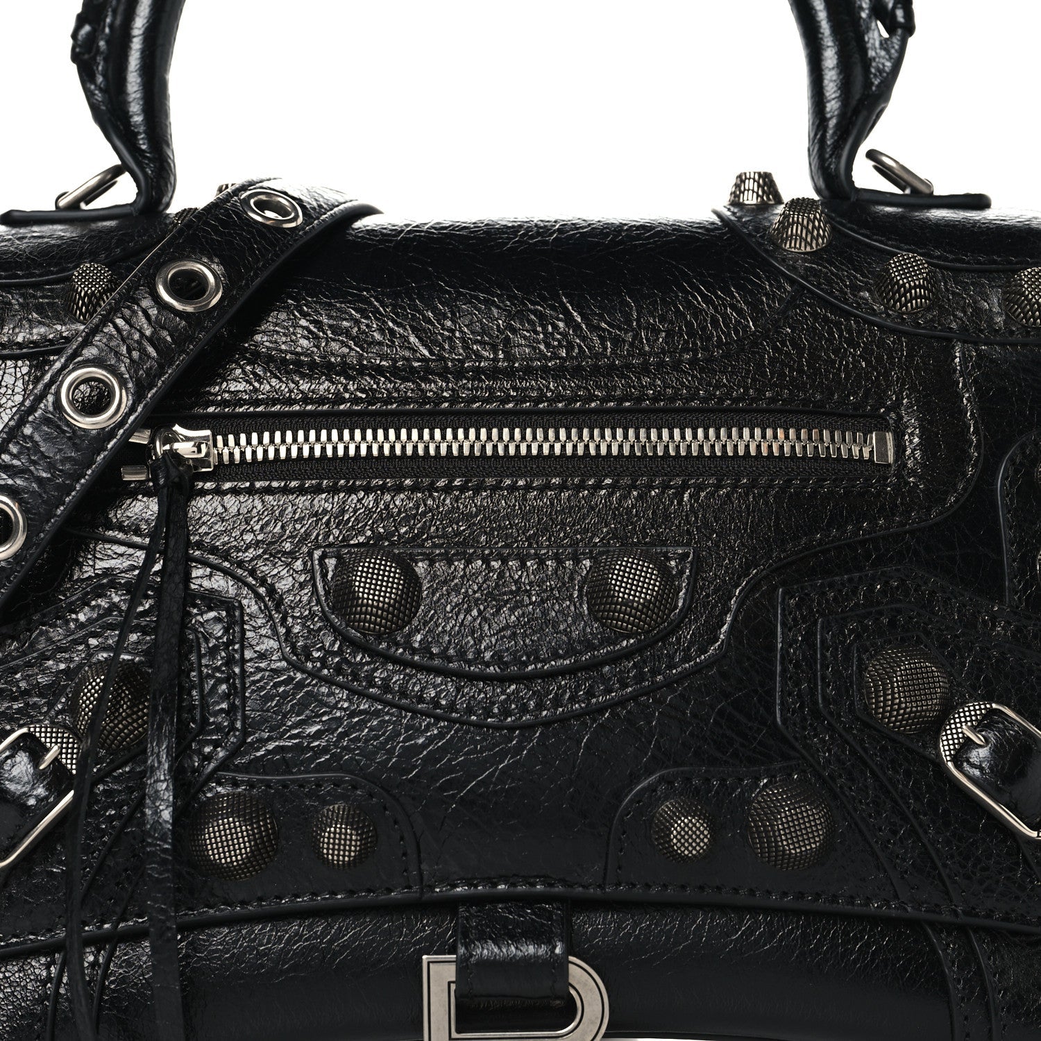 Balenciaga Arena Lambskin Medium Hourglass X Le Cagole Top Handle Bag Black
