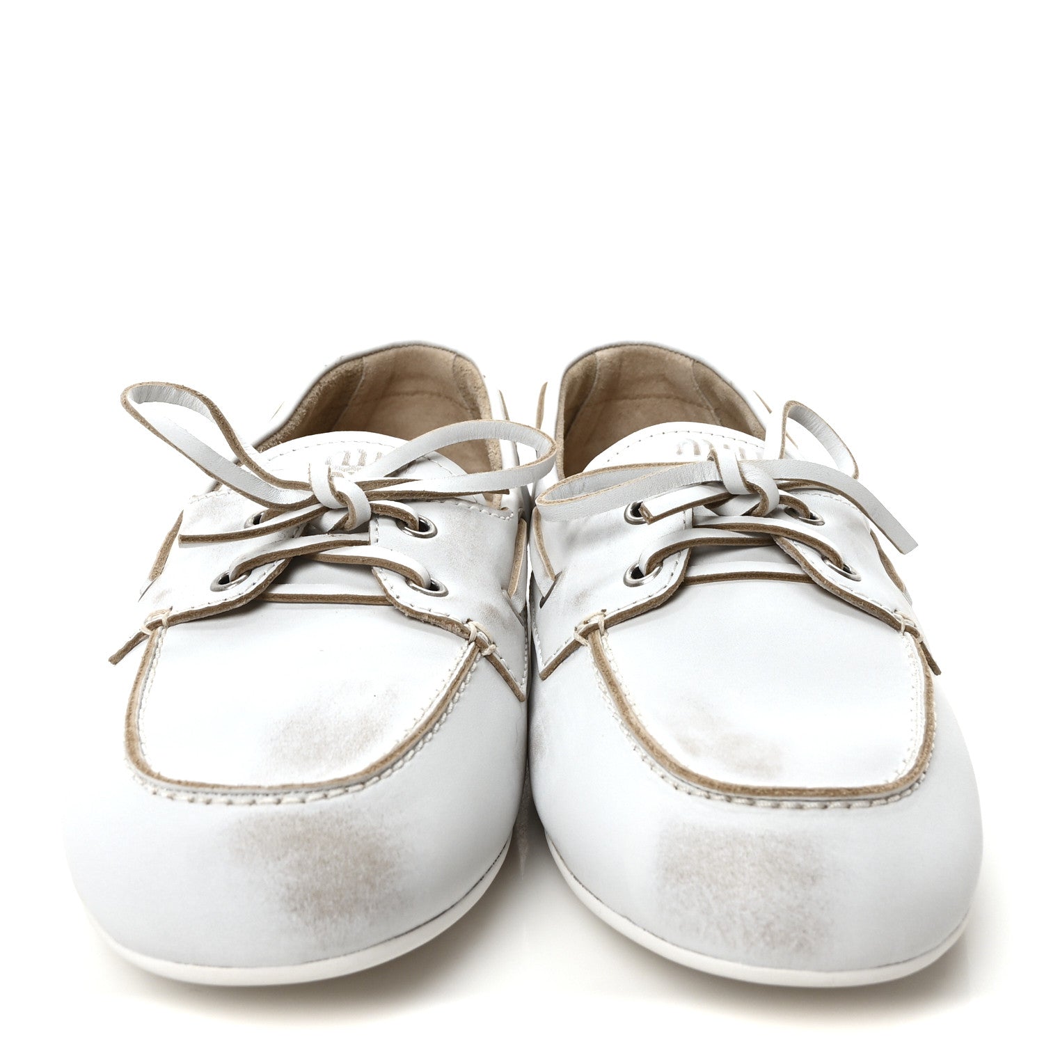 Miu Miu Vitello Deco Boat Loafers 39.5 White