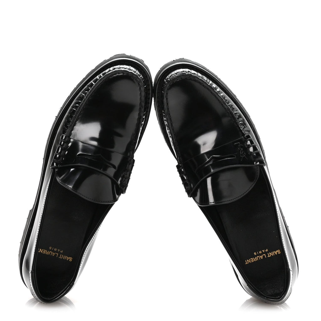Saint Laurent Glazed Calfskin Le Loafer 15 Penny Slippers 39 Black