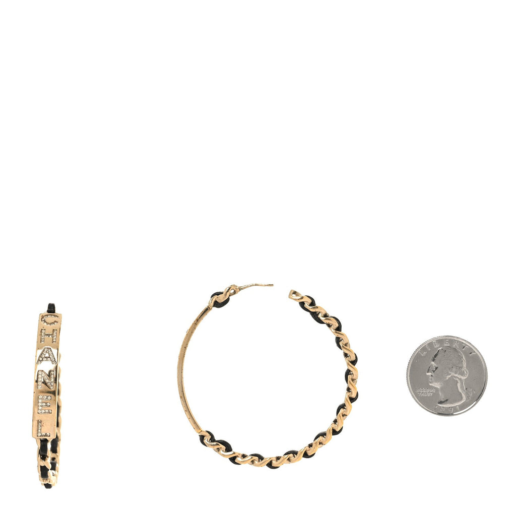 Chanel Metal Lambskin Crystal Sergeant Chanel Hoop Earrings Gold