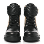 Gucci Flores Calfskin Monogram Maxi GG Nappa Matelasse Double G 40mm Ankle Boots 35.5 Black Camel Ebony