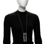 Chanel Metal Resin Lambskin Crystal Lipstick Case Long Necklace On Chain Silver Black Gold