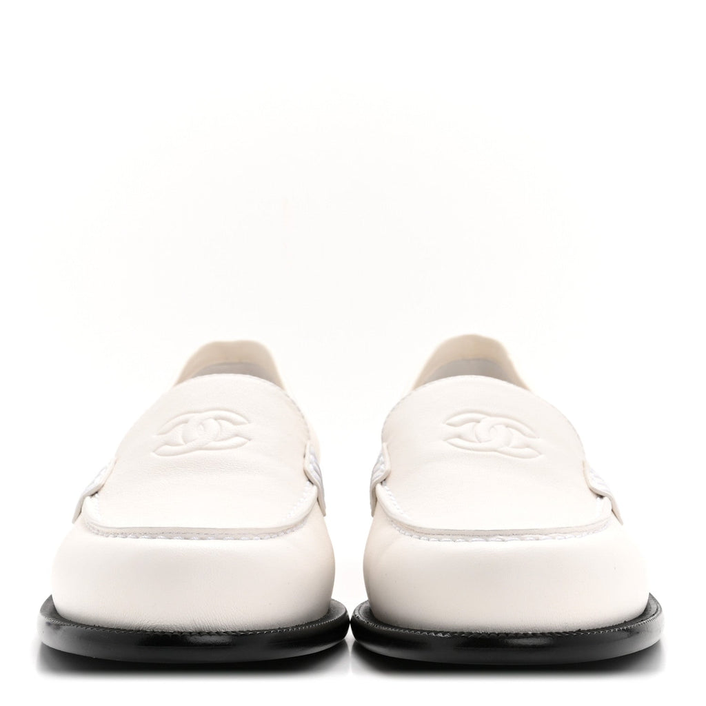 Chanel Lambskin CC Mocassin Loafers 38.5 White
