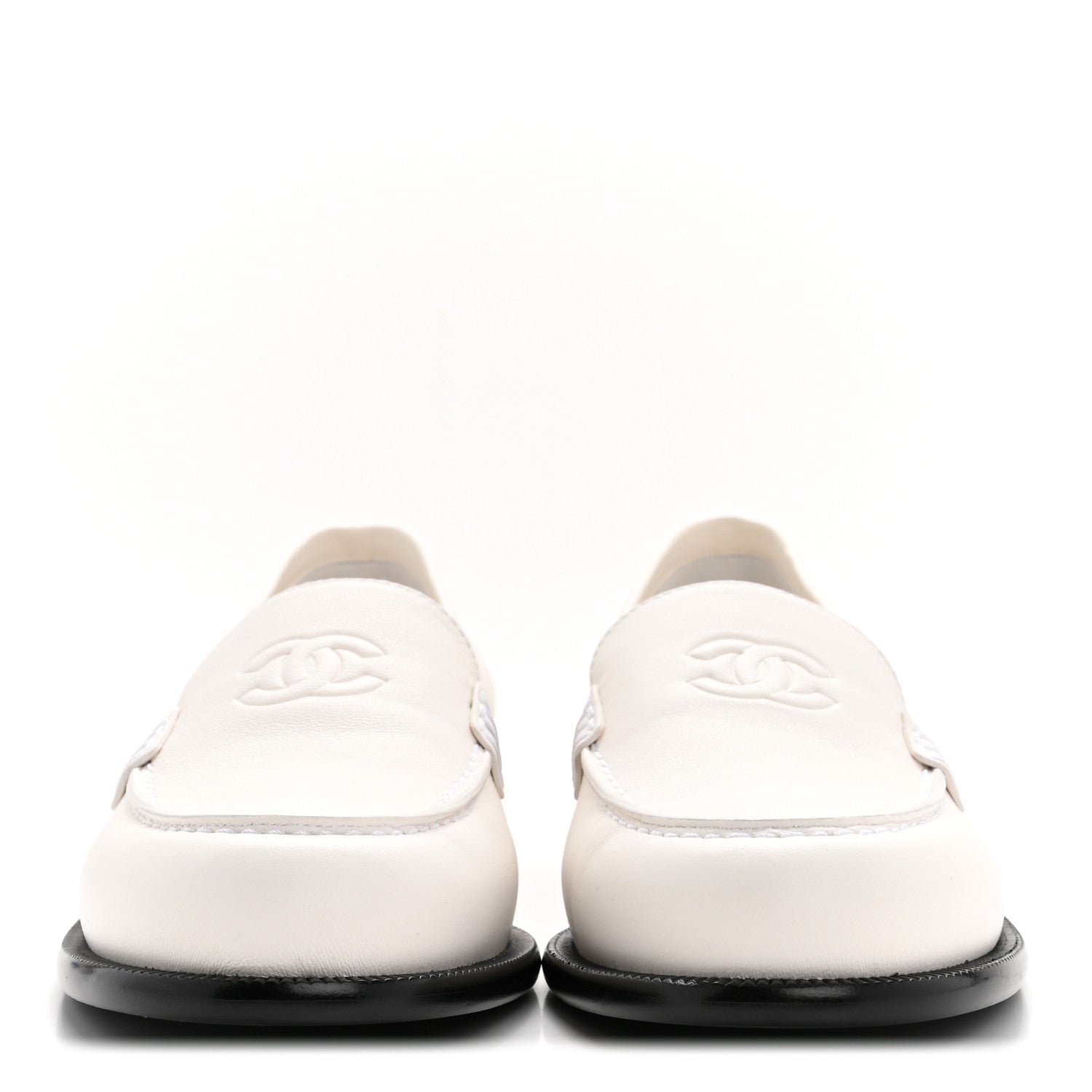 Chanel Lambskin CC Mocassin Loafers 38.5 White