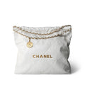 Chanel White Calfskin Quilted 22 Hobo Bag Medium Antique Gold Hardware