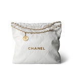 Chanel White Calfskin Quilted 22 Hobo Bag Medium Antique Gold Hardware