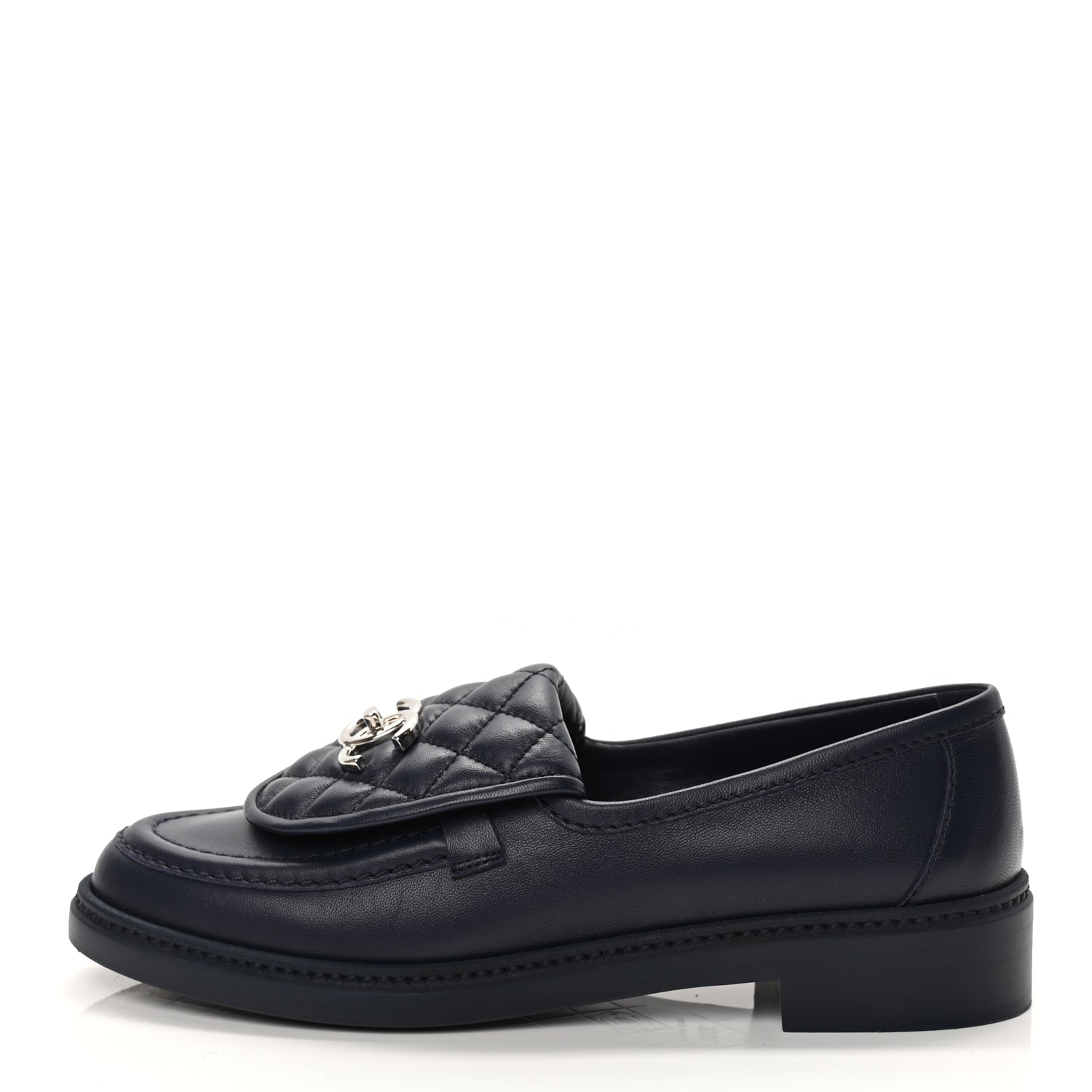 Chanel Lambskin Quilted CC Turnlock Loafers 38.5 Navy