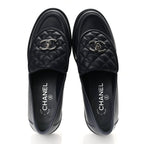 Chanel Lambskin Quilted CC Turnlock Loafers 38.5 Navy