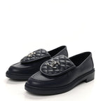 Chanel Lambskin Quilted CC Turnlock Loafers 38.5 Navy