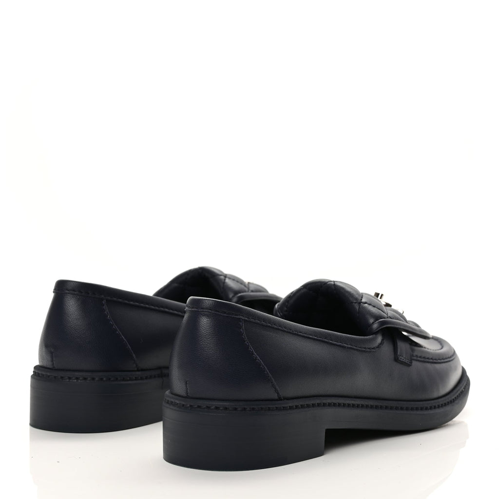 Chanel Lambskin Quilted CC Turnlock Loafers 38.5 Navy