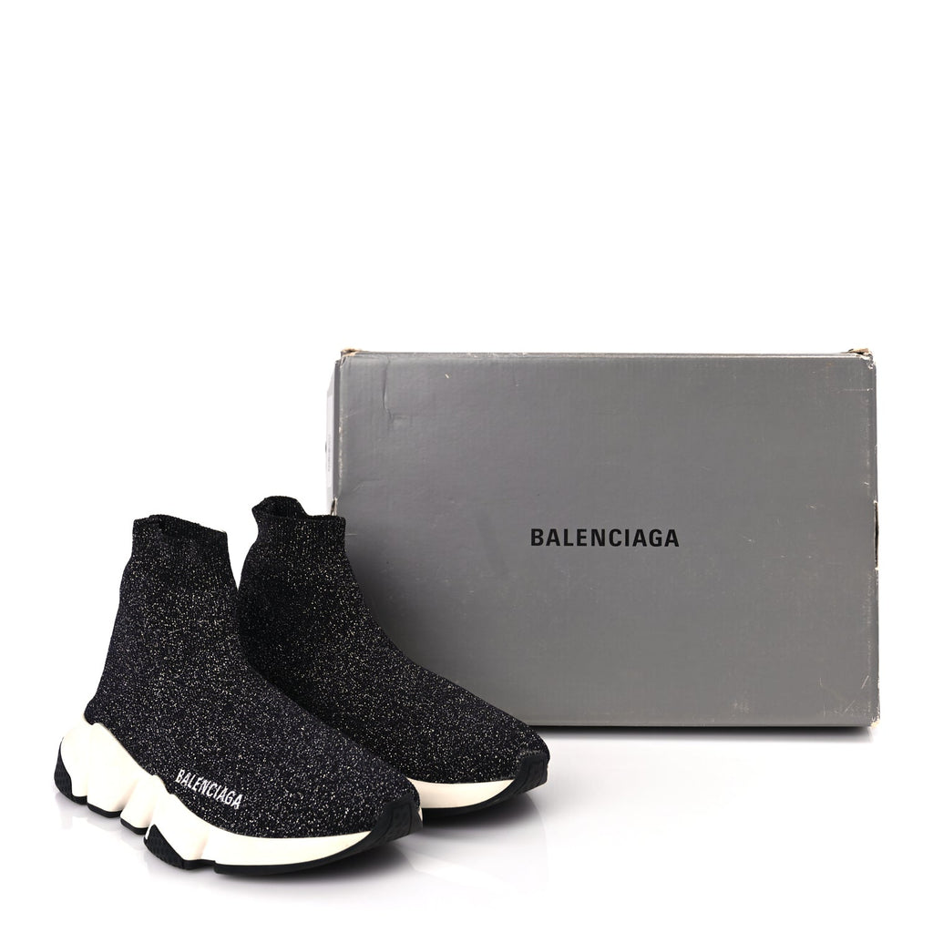 Balenciaga Knit Metal Womens Speed Sneakers 35 Black