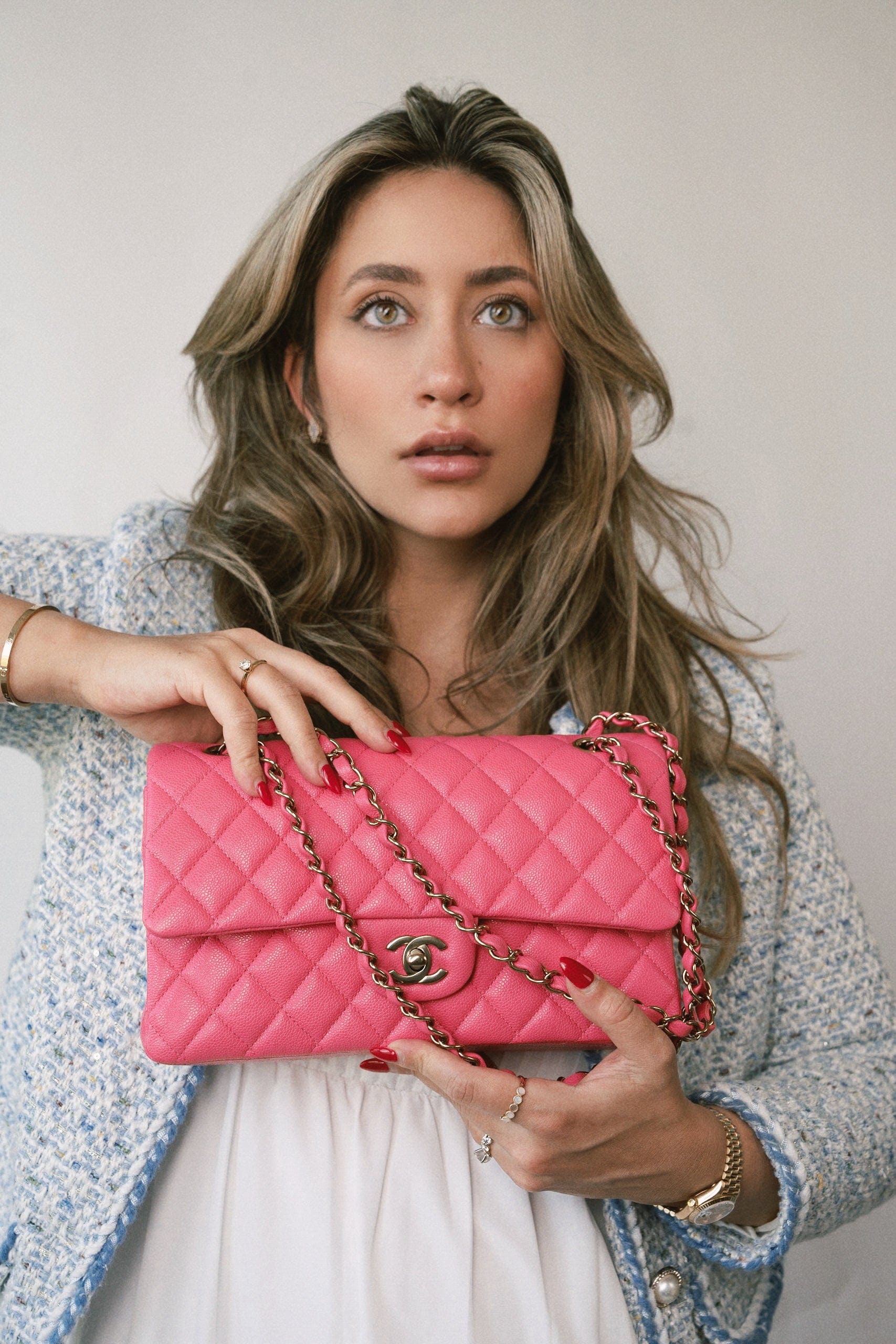 Chanel 23S Pink Caviar Quilted Classic Flap Medium Light Gold Hardware