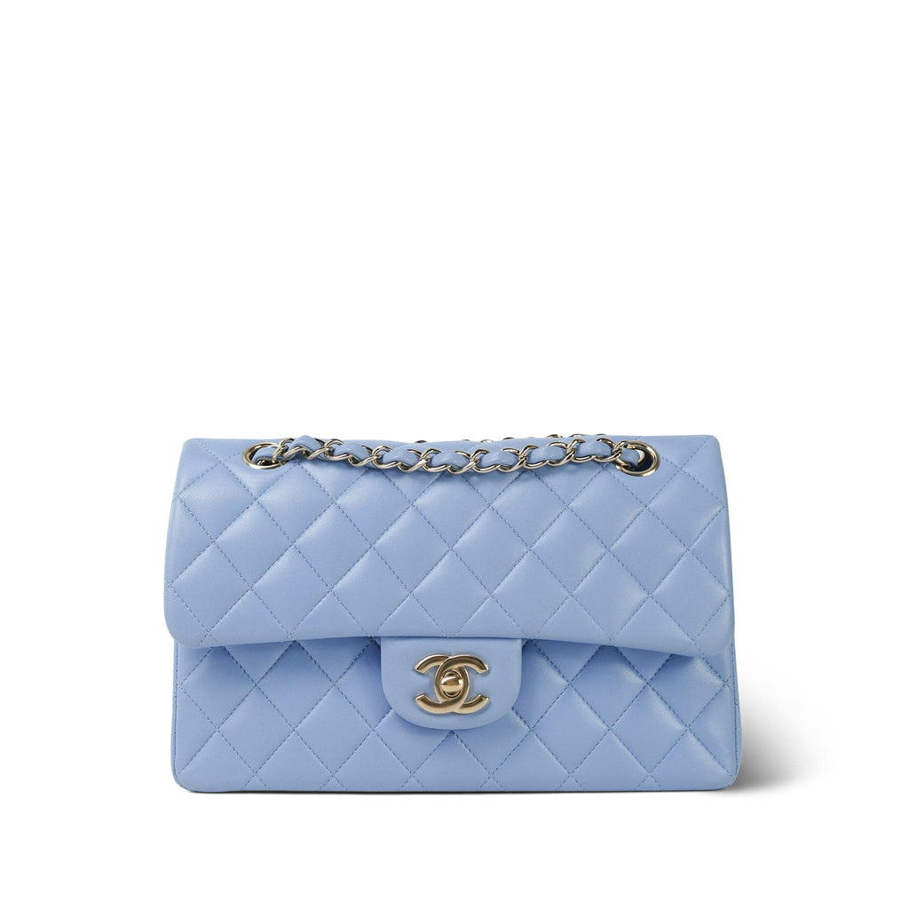 Chanel 21C Sky Blue Lambskin Quilted Classic Flap Small Light Gold Hardware