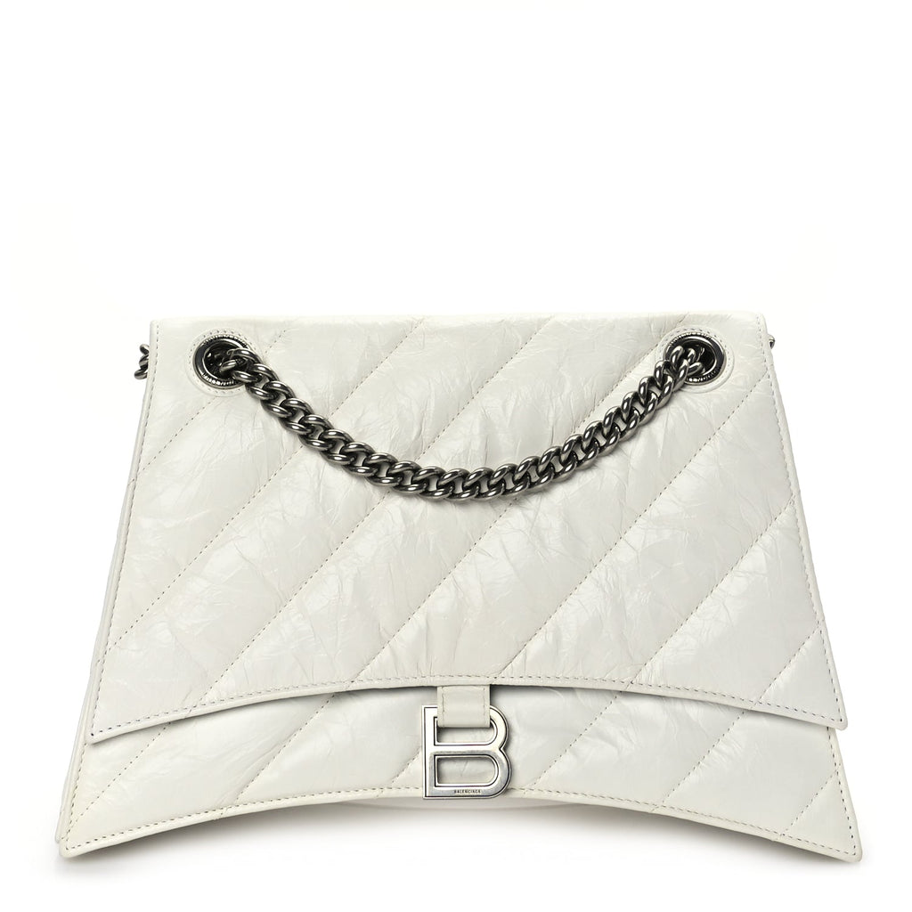 Balenciaga Crushed Calfskin Quilted Medium Crush Chain Bag Optic White