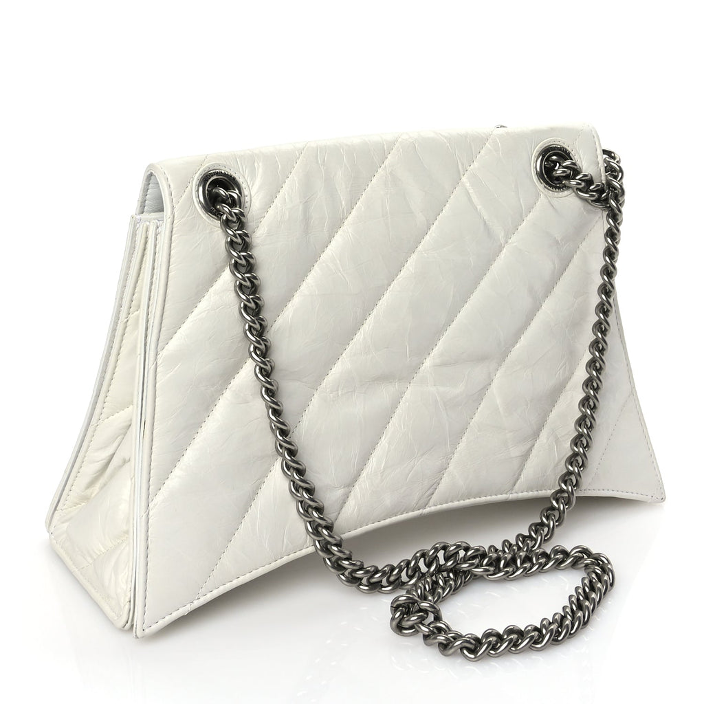 Balenciaga Crushed Calfskin Quilted Medium Crush Chain Bag Optic White