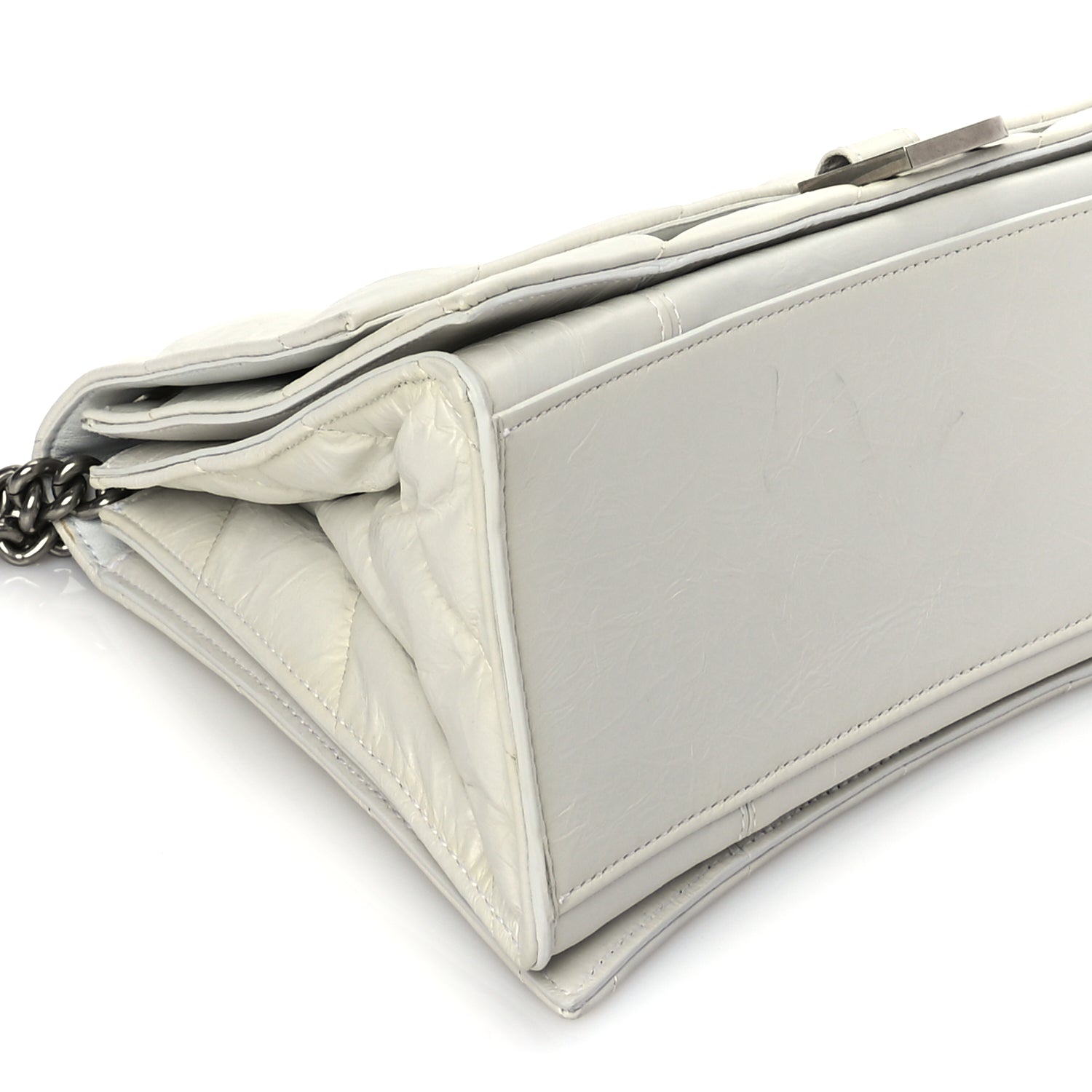 Balenciaga Crushed Calfskin Quilted Medium Crush Chain Bag Optic White
