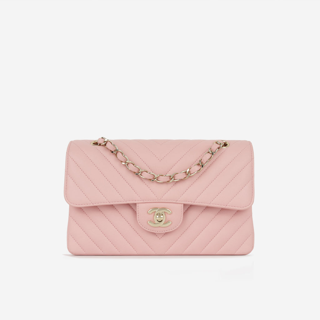 Chanel Small Classic Flap - Matte Pink Chevron | Gold Hardware