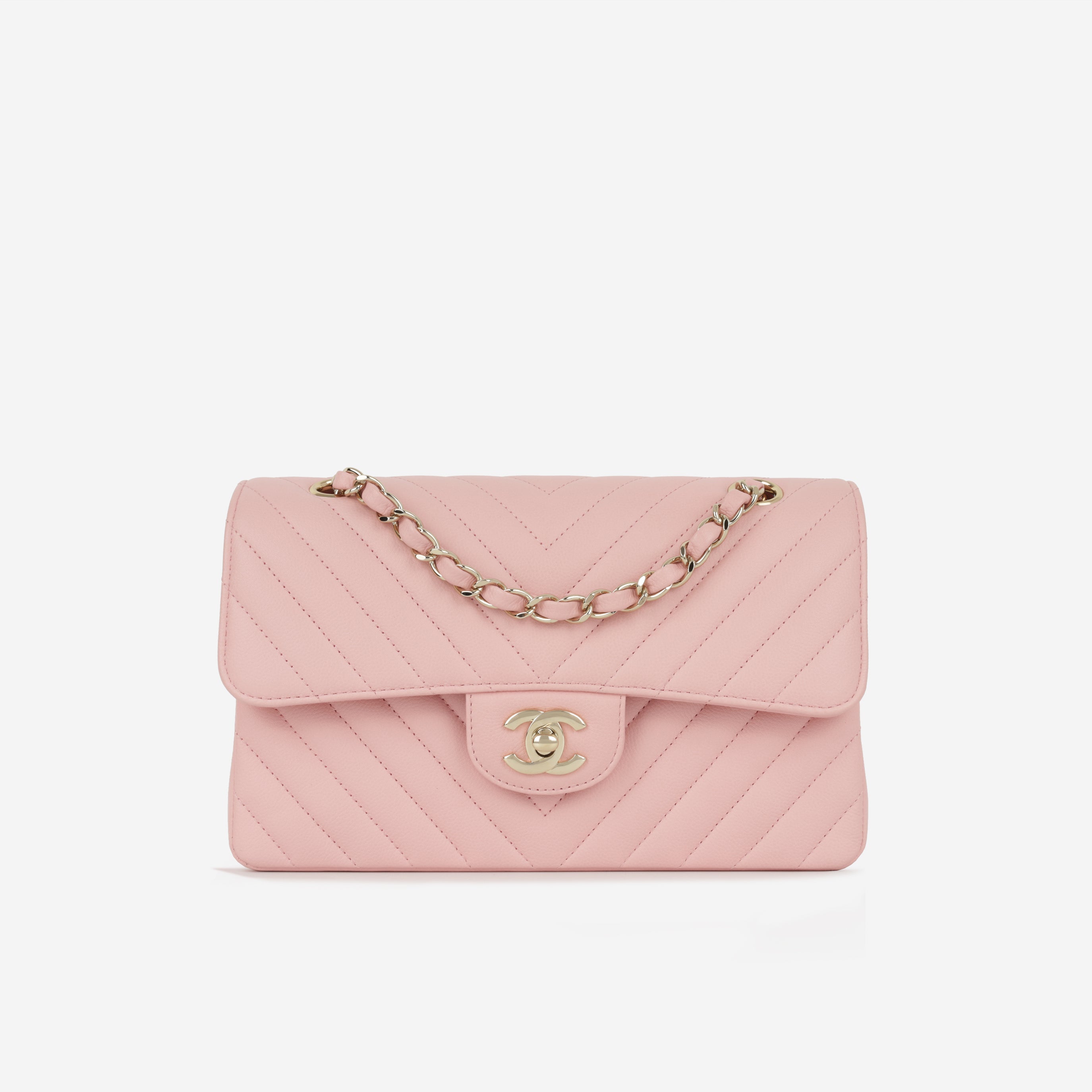 Chanel Small Classic Flap - Matte Pink Chevron | Gold Hardware