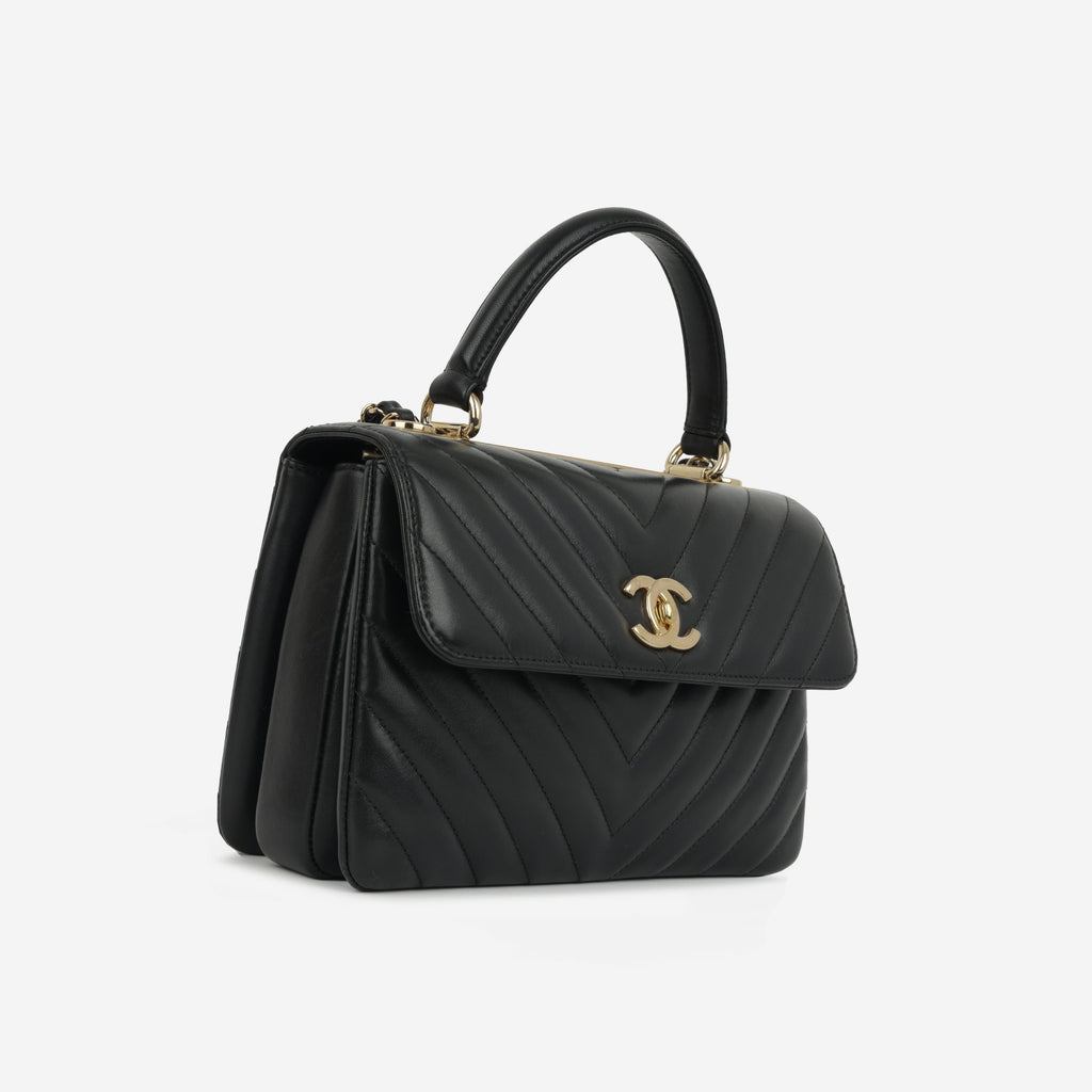 Chanel Small Trendy CC Flap Bag - Black Lambskin | Champagne Gold Hardware