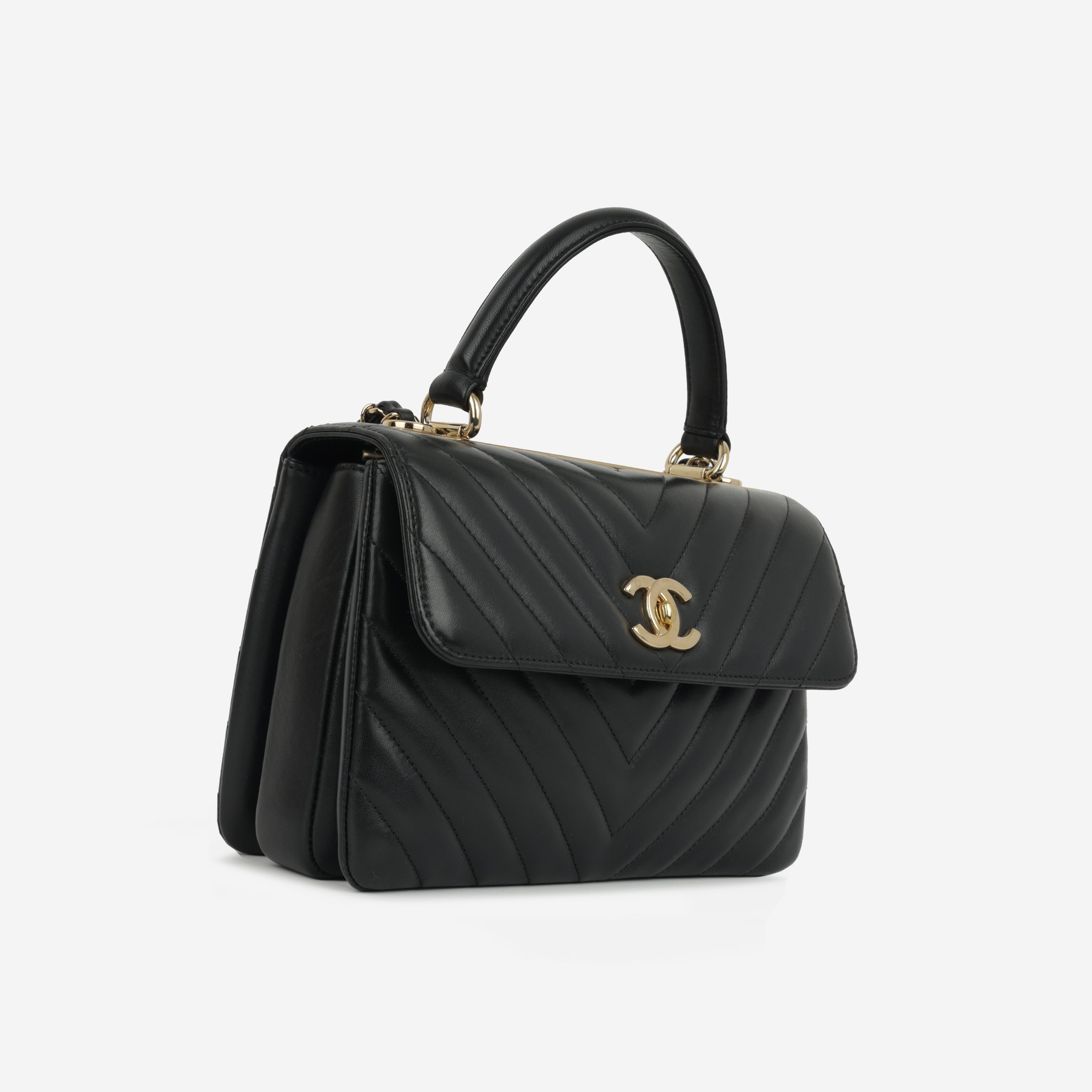 Chanel Small Trendy CC Flap Bag - Black Lambskin | Champagne Gold Hardware