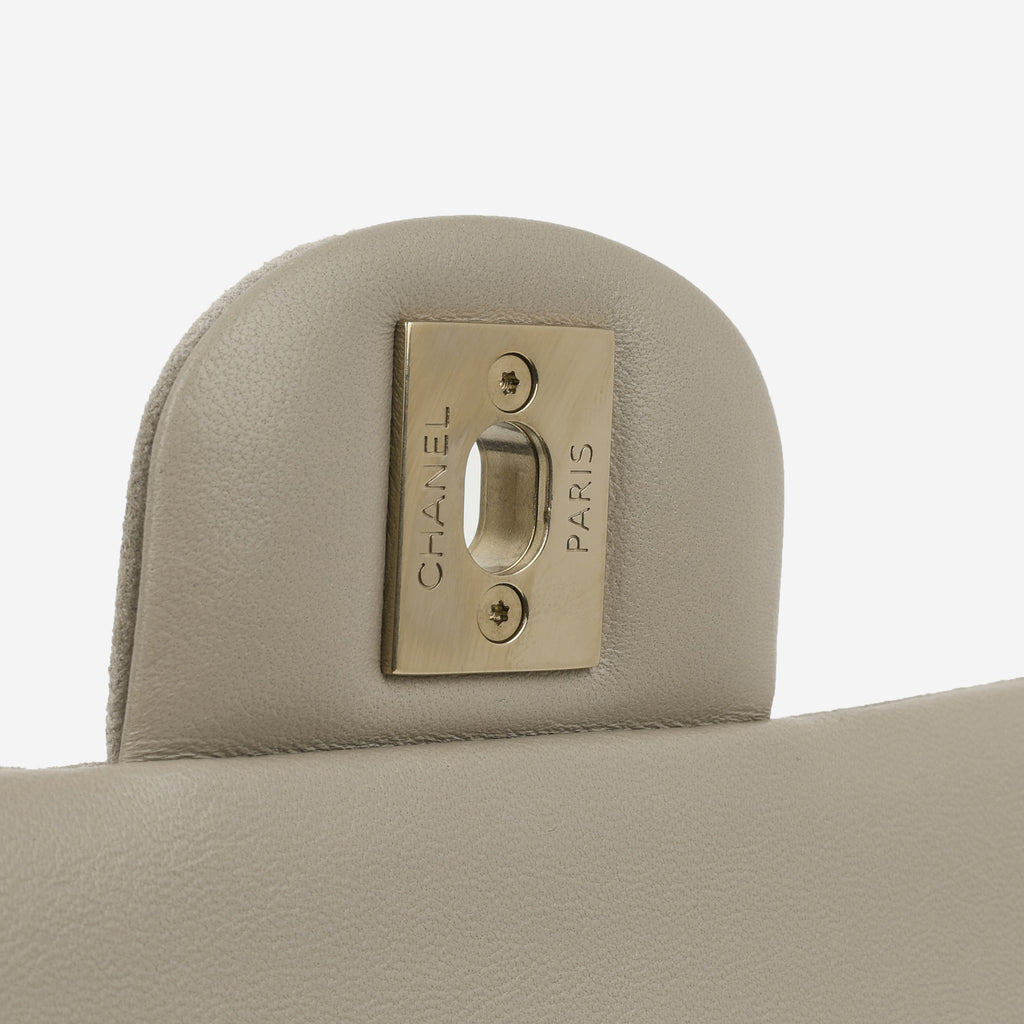 Chanel Medium Classic Flap - Mink Suede | Champagne Gold Hardware
