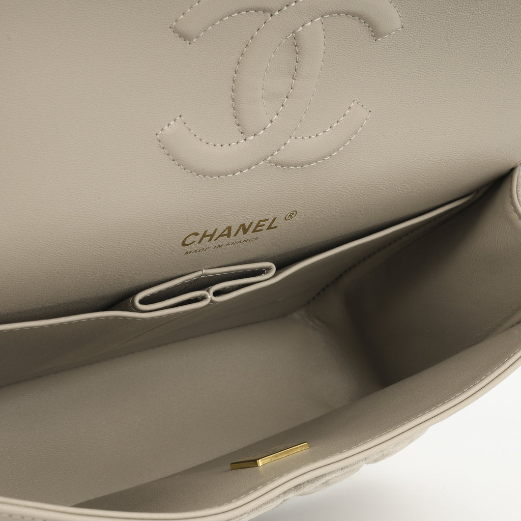 Chanel Medium Classic Flap - Mink Suede | Champagne Gold Hardware
