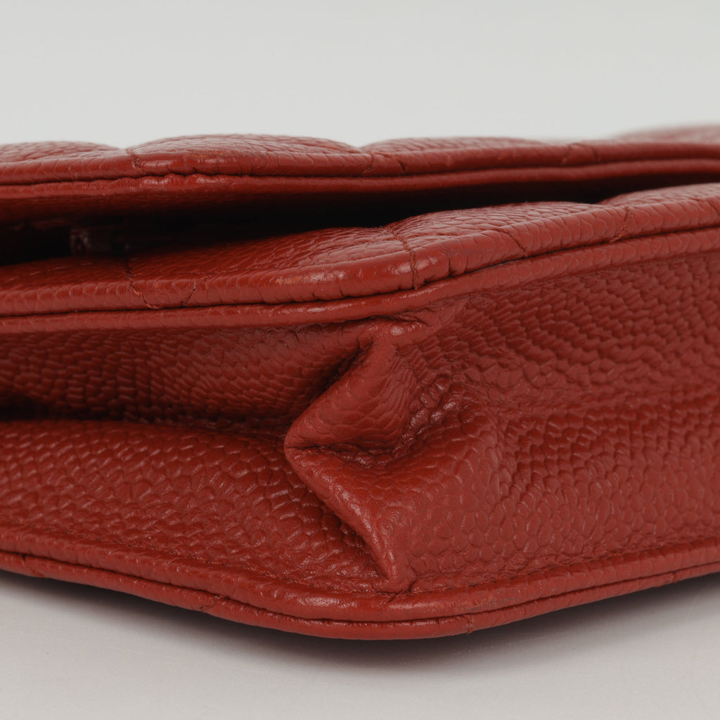 Chanel Classic Wallet on Chain - Red Caviar | Silver Hardware