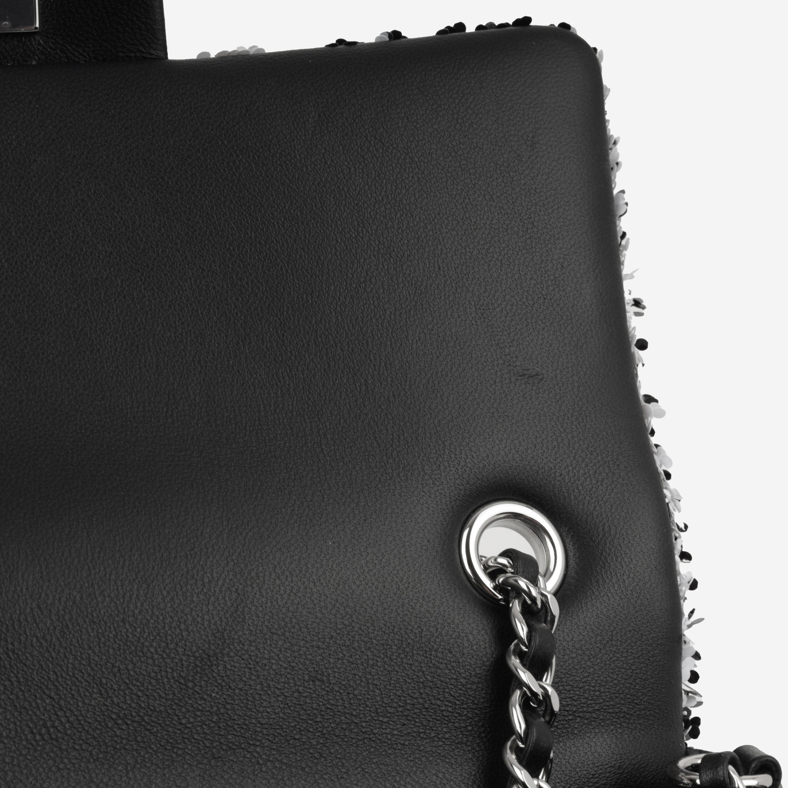 Chanel Mini Rectangular - Black / White Sequin | Silver Hardware