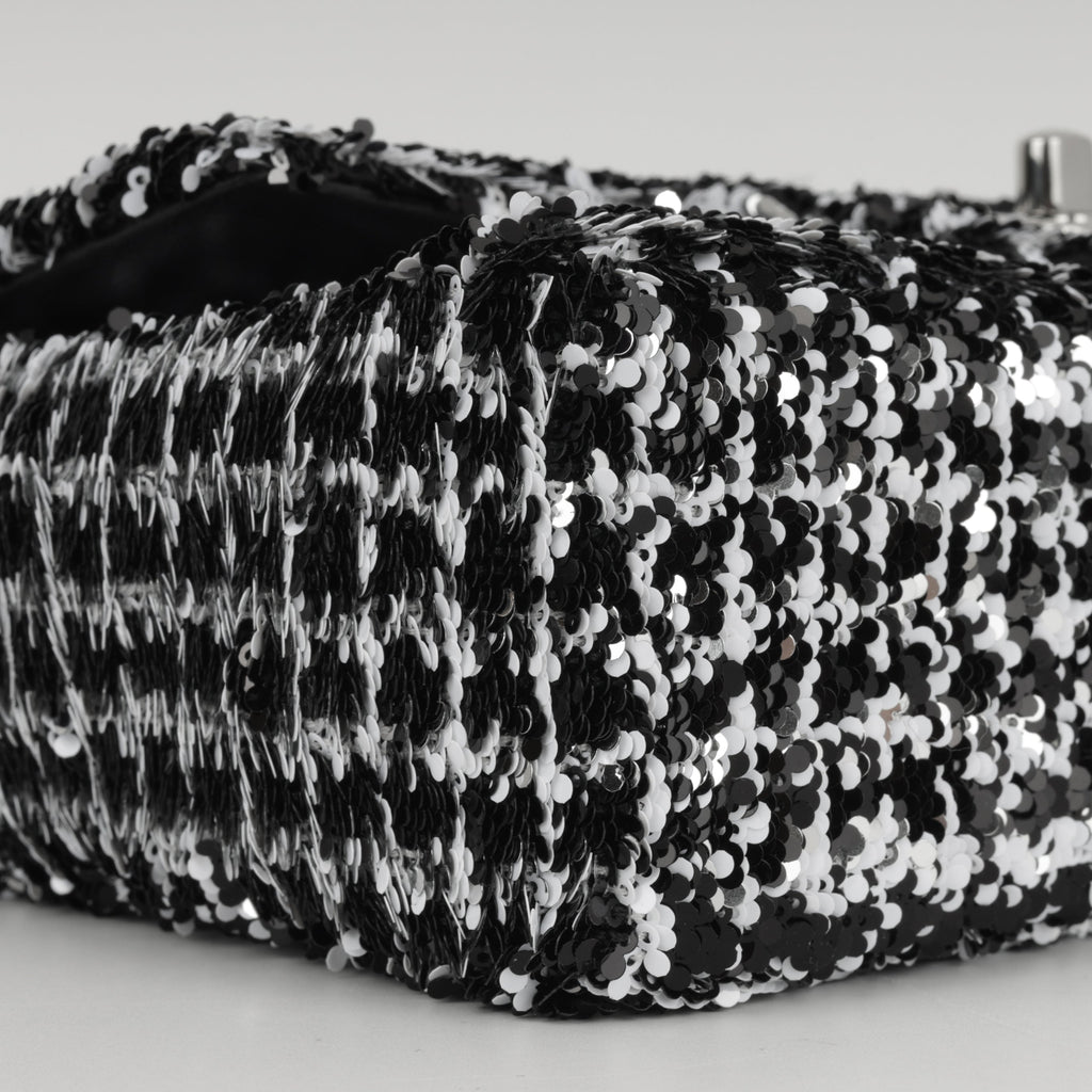 Chanel Mini Rectangular - Black / White Sequin | Silver Hardware