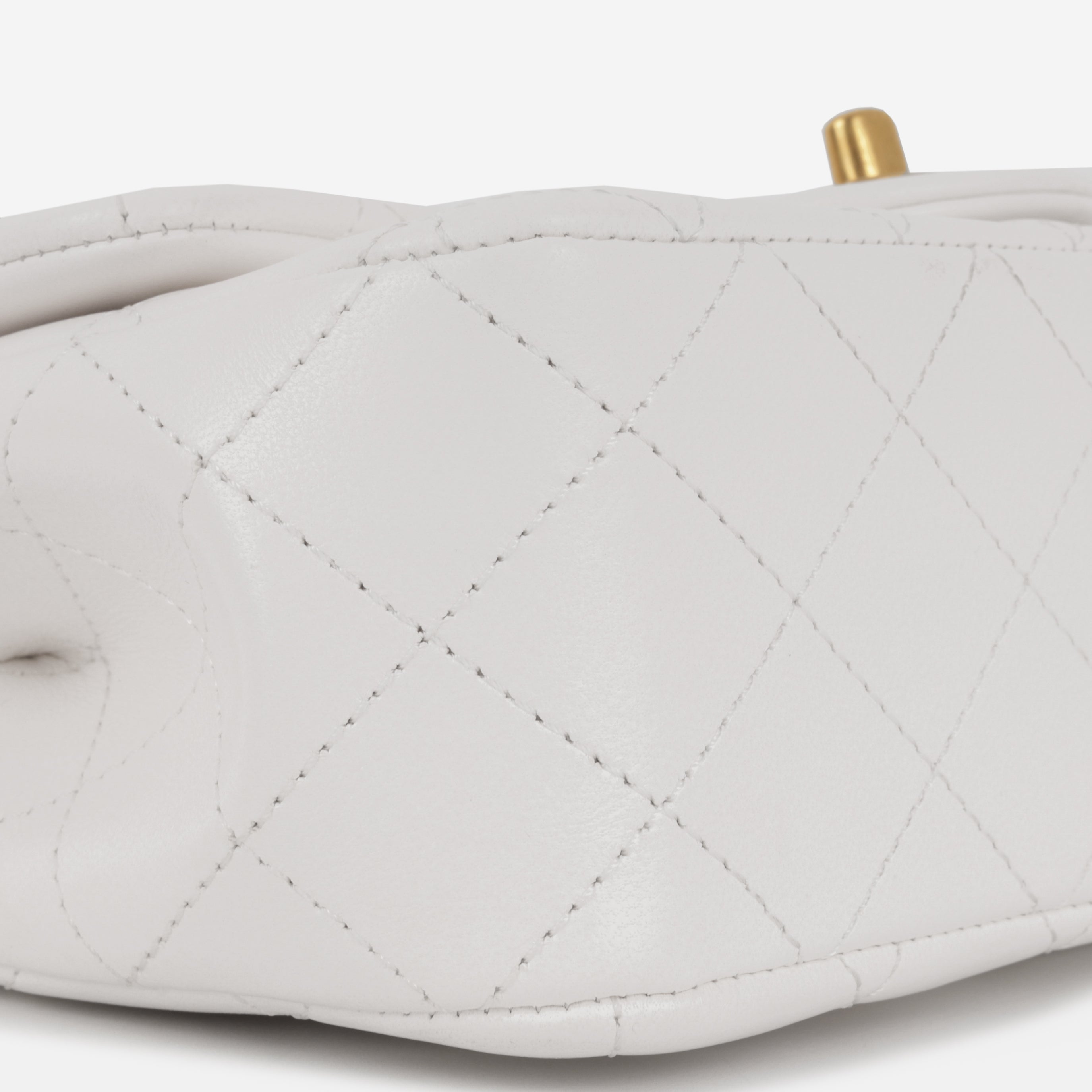 Chanel Mini Rectangular Camellia Crush - White Lambskin | Antique gold Hardware